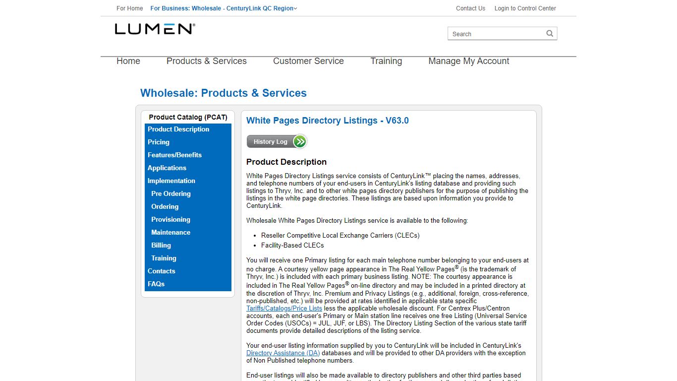 CenturyLink | Wholesale | White Pages Directory Listings